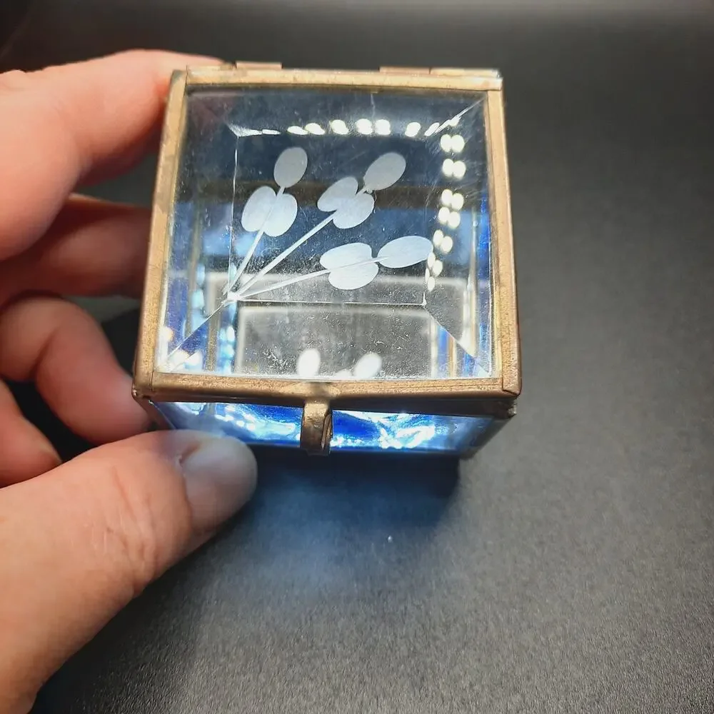 VTG Via Vermont Cobalt Blue Stained Glass Trinket Box
